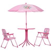 4 tlg. Kindersitzgruppe Garten Gartentisch 2 Klappstühle Sonnenschirm Camping Kindersitzgarnitur Gartenmöbel für 3-6 Jahre Rosa