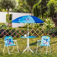 4 tlg. Kindersitzgruppe Gartentisch 2 Klappstühle Sonnenschirm Camping Gartenmöbel 3-6 Jahre Blau
