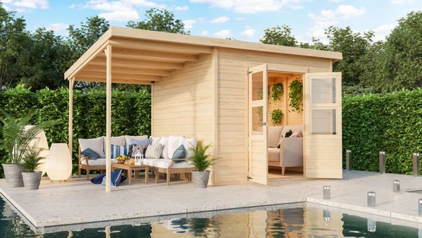 Gartenhaus "Stelle" mit Anbaudach und Dachbahn