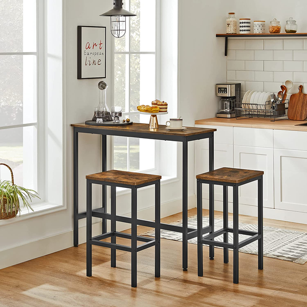 Bartisch + Barhocker, 100x40x90cm/30x40x65cm, Rustikales Braun