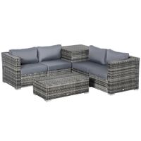 6 tlg. Polyrattan Gartenmöbel Set Sitzgarnitur mit Kissen Sitzgruppe Gartenset Sofagarnitur Lounge Tisch mit Stauraum Stahl Luxus Grau
