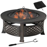 Feuerschale mit Schürhaken Funkenschutz Feuerkorb Feuertisch rund Feuerstelle für Garten Camping BBQ Stahl Schwarz 81 x 81 x 50 cm