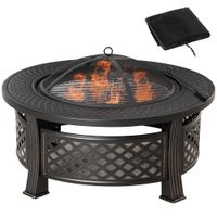 Feuerschale mit Schürhaken Funkenschutz Feuerkorb, Stahl 81 x 81 x 50 cm - schwarz