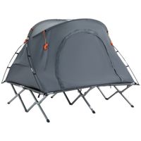 Campingbett mit Zelt erhöhtes Feldbett für 2 Person Kuppelzelt mit Luftmatratze inkl. Tragetasche Grau 200 x 146 x 159 cm