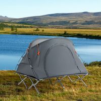 Campingbett mit Zelt erhöhte für 2 Person mit Luftmatratze inkl. Tragetasche Grau 200x146x159cm