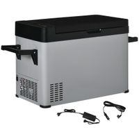 Kühlbox Auto 50L mit LCD-Anzeige 2 Modi Kompressor Autokühlschrank mit Griffe Boot Camper Reisen 12/24V DC und 110-240V AC Grau+Schwarz