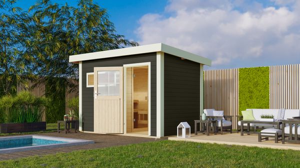 Saunahaus Seve SET terragrau 9kW Bioofen