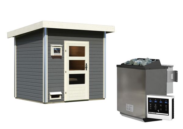 Saunahaus Heme SET terragrau 9kW Bioofen