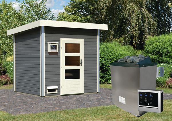 Saunahaus Heme SET terragrau 9kW Ofen