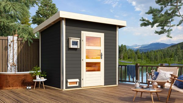 Saunahaus Heme SET terragrau 9kW Ofen