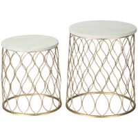 2er-Set Gartentisch Beistelltische Couchtische Retro Drahtkorb Metallkorb Garten Satztisch Gartenmöbel Outdoor Balkon Stahl Gold + Weiß Ø41 x 46 cm