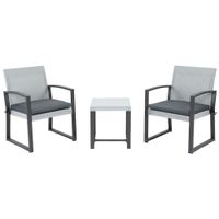 Polyrattan Bistroset 3-tlg. Sitzgruppe Balkonmöbel Set Gartensitzgruppe mit Beistelltisch Gartenset Sitzgarnitur mit Sitzkissen Stahl Schwarz+Grau