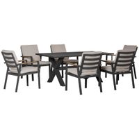 Sitzgruppe 7tlg. Balkonset mit Kissen Essgruppe Balkonmöbel 1 Tisch+6 Stühle Gartenmöbel Set Sitzgarnitur Aluminium Kunststoffholz Schwarz