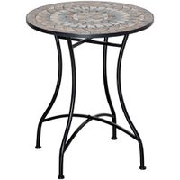 Gartentisch Mosaiktisch rund Bistrotisch Beistelltisch mit Mosaikplatte Keramik Metall Grün+Beige+Weiß Ø60 cm
