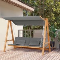 Hollywoodschaukel mit Bettfunktion 3-Sitzer mit Dach Kiefernholz Grau+Teak 225,5x113x180cm