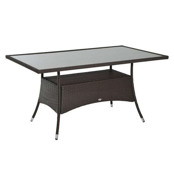 Gartentisch Esstisch Glastisch Gartenmöbel Tisch Polyrattan+Sicherheitsglas Braun 150x85x74cm