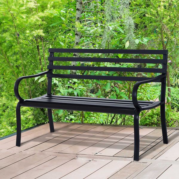 Gartenbank Sitzbank Metall Gartenmöbel 2-Sitzer Schwarz 127 x 62 x 82 cm