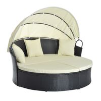 Sonneninsel Lounge Gartenliege Gartenset mit Dach Polyrattan Schwarz + Beige 171x180x155cm