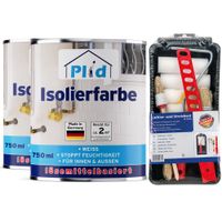 Isolierfarbe 1,50L Weiß + Anstreichset / Wandfarbe Nikotinfarbe Innenfarbe