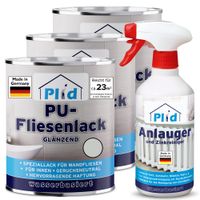 Fliesenlack Set 2,25l Lichtgrau glänzend für ca. 23m² + 0,5l Anlauger