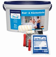 Bad & Küchenfarbe 5L Weiß + Anstreichset /  Badfarbe Küchenfarbe Feuchtraumfarbe Weiß