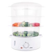 Wëasy Elektrischer Dampfgarer VEGE8 Multifunktions 9 l kompakt, 3 stapelbare Schalen zum Kochen von Eiern, Gemüse, Fleisch, Fisch, Rizkocher, Timer 60 Minuten, Vitaminaufbewahrung