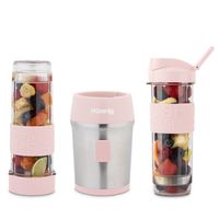 Mini Smoothie Maker 570mL SMOO12 BPA-frei 300W, Smoothie Mixer 2 tragbare Flaschen, Pastellrosa