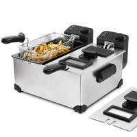 DFX600 Fritteuse aus Edelstahl, Doppelbecken, 2 unabhängige Thermostate je 3L, herausnehmbare spülmaschinenfeste Körbe, Geruchsfilter, Überhitzungsschutz