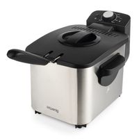 Elektro-Fritteuse DFX500 / 3 L / Edelstahl / Heißluft / Einstellbare Temperatur / Isolierte Griffe / Herausnehmbarer Korb / spülmaschinentauglich