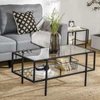 Beistelltisch mit Glasplatte mit 3 Regalen mit Stahlrahmen Glas Schwarz 100 x 55 x 45,5cm