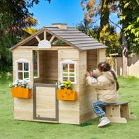 Spielhaus für Kinder Holz Kinderspielhaus mit Briefkasten Fenster Natur