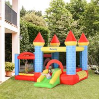 Aufblasbare Hüpfburg mit Rutsche Pool für 3 Kinder Burg Springburg mit Gebläse Spielburg Spielhaus für 3-8 Jahre Oxford-, Polyester-Gewebe Rot+Blau+Grün 280 x 260 x 210 cm