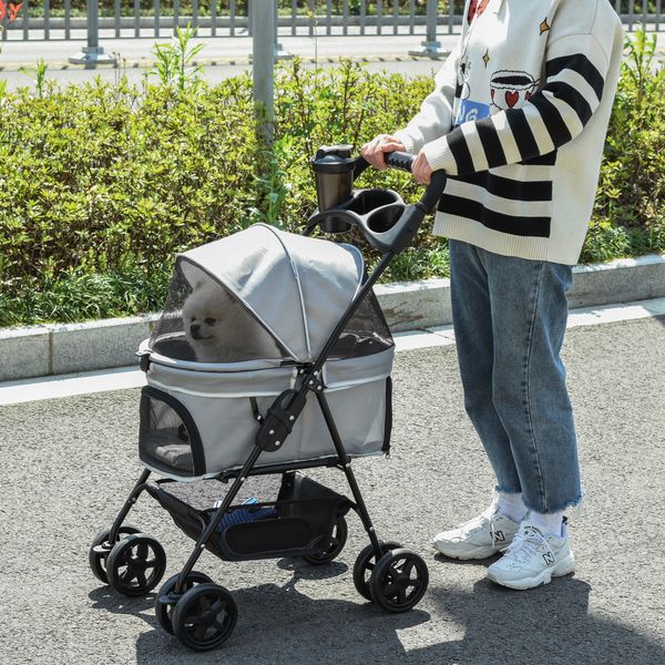 Hundewagen Pet Stroller für kleine Hunde Haustierwagen Oxford Grau