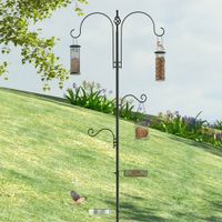 Vogel Futterstation Set aus Stahl Höhe 208 cm inkl. 4 Haken Vogeltränke Futterteller Vollständiges Futtersäulen Vogelfutterspender Station Schwarz