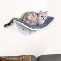 Katzenliege Katzen Wandliege Katzenbett Katzenregal Wandmontage Plüschauflage MDF Weiß+Grau 41 x 28 x 21 cm