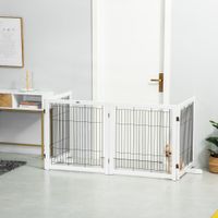 Holz Absperrgitter für Hunde Bidirektionales Falten Stahl Weiß 305 x 35,5 x 82 cm