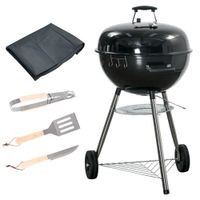Holzkohlegrill mit Grillrost Abdeckung Thermometer Ablage Grillwagen Rundgrill Standgrill BBQ rund mit Aschefänger Metall Schwarz 65 x 65 x 108 cm