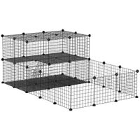 Kleintiergehege DIY Freigehege 2-stöckig Kleintierkäfig mit Tür und Leiter für Chinchilla Kaninchen Meerschweinchen 33 Platten Metallgitter Schwarz 175 x 105 x 70 cm