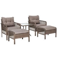 Rattan Gartenmöbel für 4 Personen 5-tlg. Outdoor-Sitzgarnitur Sofa mit Hocker Tisch Sitzgruppe Stahl Braun 65 x 66 x 75 cm
