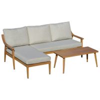 3-teiliges Gartenmöbel Set mit Chaiselongue Doppelsofa Beistelltisch & Kissen Khaki Loungemöbel Gartenmöbel weiche Polsterung Khaki+Natur