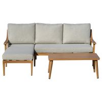3-teiliges Gartenmöbel Set mit Chaiselongue Doppelsofa Beistelltisch & Kissen Khaki Loungemöbel Gartenmöbel weiche Polsterung Khaki+Natur