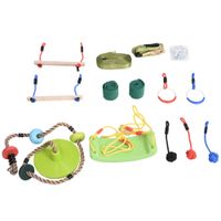 Ninja Slackline Set hängende Hindernisse für 5-12 Jahre Kinder Schwingen Outdoor Polyester PP Holz Mehrfarbig