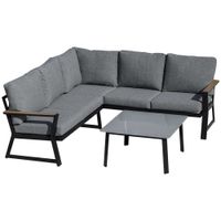 3-teiliges Gartenmöbel-Set mit Beistelltisch Balkonmöbel Set Sofa mit Kissen L-Form Outdoor Aluminium Grau