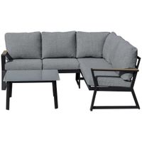 3-teiliges Gartenmöbel-Set mit Beistelltisch Balkonmöbel Set Sofa mit Kissen L-Form Aluminium Grau