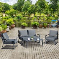 4-tlg. Gartenmöbel-Set Polyrattan 2 Einzelsofas Sitzkissen Outdoor Aluminium Dunkelgrau