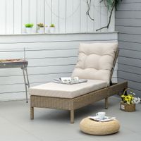 Polyrattan Sonnenliege mit Rollen Kissen 4-stufig verstellbar Stahl Natur+Khaki 200 x 66 x 92 cm