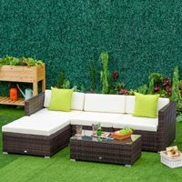 5-tlg. Polyrattan Gartenmöbel Set Sitzgruppe Loungeset Loungemöbel mit Beistelltisch Kissen Braun