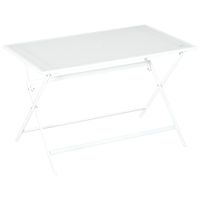 Klapptisch Gartentisch mit Ø42mm Ø50mm Schirmloch Falttisch klappbar Beistelltisch Balkontisch Picknicktisch Esstisch Metall gehärtetes Glas Weiß 110 x 70 x 70 cm