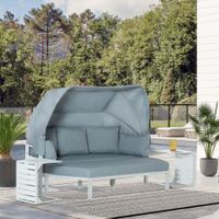 4-teiliges Gartenmöbel-Set mit Beistelltisch Dach Bank Balkonmöbel Set Sofa mit Kissen Outdoor Aluminium Weiß+Grau