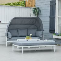 4-teiliges Gartenmöbel-Set mit Beistelltisch Dach mit Kissen Outdoor Aluminium Weiß+Grau